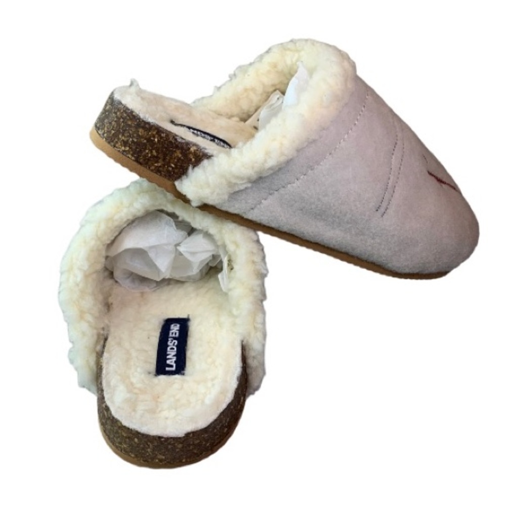 *LANDSEND Women’s Felt Scuff Slippers, Warm Sherpa Lined, Oatmeal Snow Skiers - Picture 2 of 3